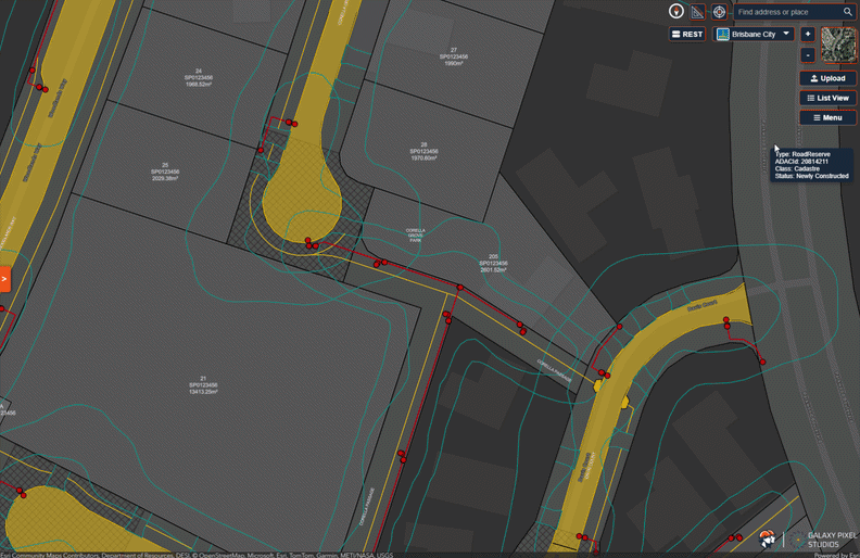 The grouped asset List View opening over an infrADAC Map delivery
