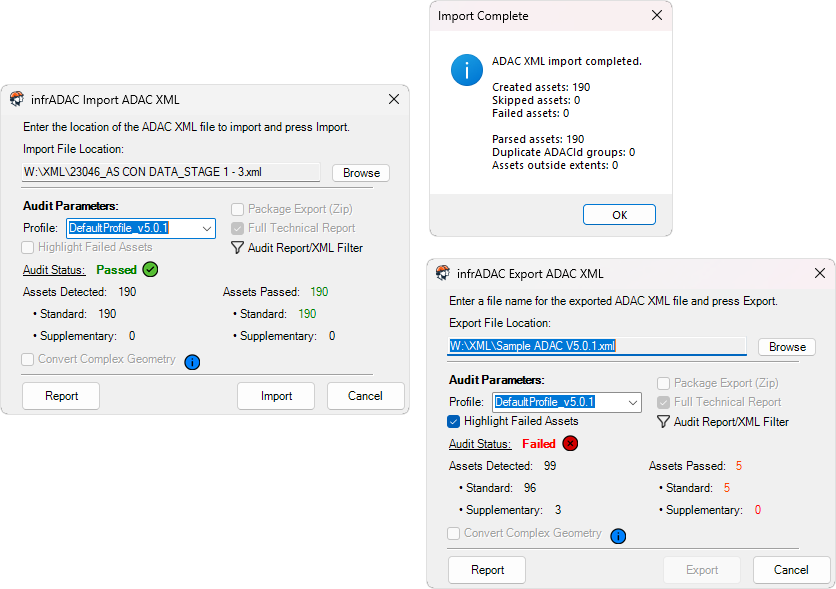 ADAC XML import and export controls in infrADAC